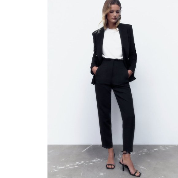 ZARA BLACK HIGH WAIST PLEATED PANT TROUSERS WITH DARTS - Picture 15 of 17